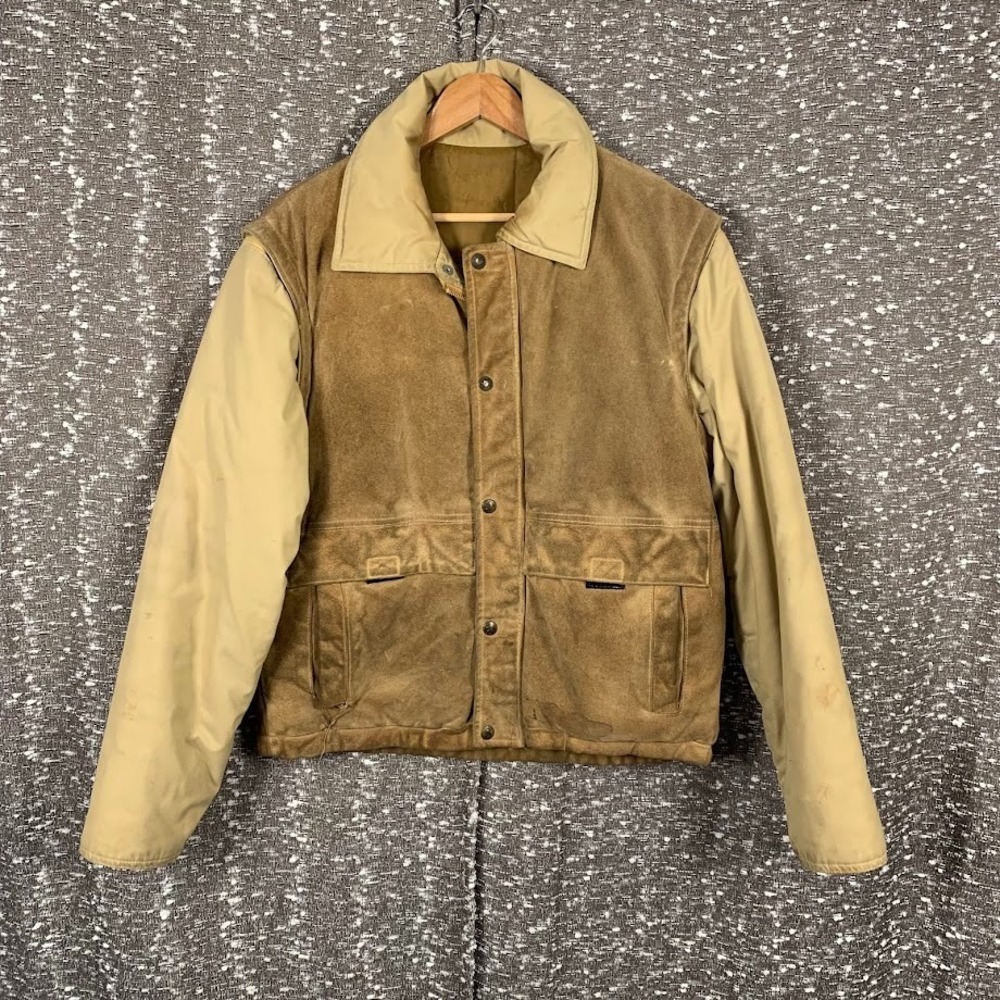 Vtg Silton‎ Suede Leather Hunting Workwear Jacket Talon Zip Removable Sleeves